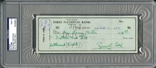 Ty Cobb Signed 1957 Check - Slabbed & Graded MINT 9 by PSA/DNA